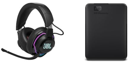 JBL Quantum 910 Over-Ear Gaming Kopfhörer & WD Elements Portable Externe Festplatte 5 TB (mobiler Speicher, USB 3.0-Schnittstelle, Plug-and-Play, für Windows formatiert) Schwarz
