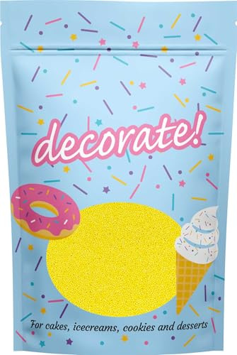 decorate! - 100s and 1000s - Yellow Cake Topper Sprinkles - 500g Edible Matt Ball Cupcake Decorations - For Weddings, Christenings, Easter and Summer Parties