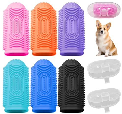6 stück Reinigungsfingersets, 2 Stück Aufbewahrungsbox, Haustierzahnbürsten, Silikon-Fingerzahnbürsten, Mundreinigung für Haustiere, weiche Fingerset Zahnbürsten, Haustierzahnreinigungszubehör