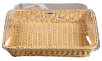 Osmond Beige Rectangular Basket with Lid, Woven Picnic Basket, Bread Basket for Serving, Storing Bread, Cookies, Pasta, Cereal, Fruits, Vegetables, Crackers, Dry Foods