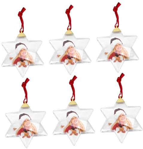 Amosfun 6St Fotokugel-Anhänger befüllbarer weihnachtsball Weihnachtskugel Fotoornament plastikkugel kunststoffkugel Hochzeitsdekoration Fotorahmen selber Machen DIY hängende Anhänger Weiß