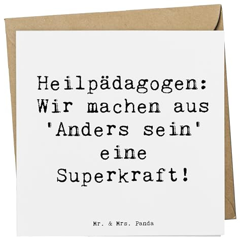 Mr. & Mrs. Panda Glückwunschkarte Spruch Heilpädagogin Superkraft - Geschenk, Betreuung, faltkarte, Kliniken, doppelkarte, Klappkarte, Grußkarte, Beruf, kreative Geschenke, Heilpädagogen, Berufe