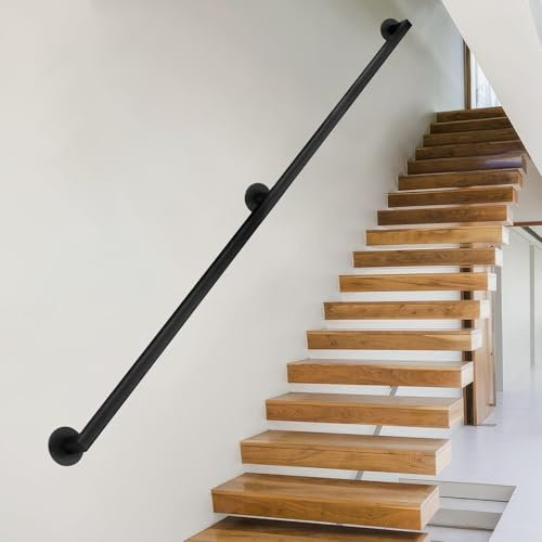 Whnoorher Moderne Treppengeländerhalterungen, Wandhalterung aus Metall und Schmiedeeisen, Handlauf für Treppen im Innen- und Außenbereich, Haltegriff für Treppengeländer, komplettes Set(100cm)