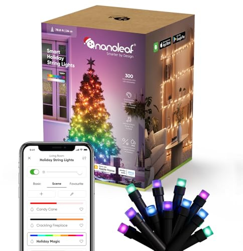 Nanoleaf Cadena de luces conectada 24M con escena navideña, 300 LED RGB IC Direccionables, Interior y Exterior, Música Sync, Control WiFi App y voz (Alexa, Apple Google Home)
