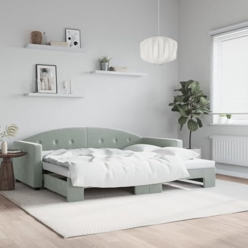 Somanki Tagesbett Ausziehbar Hellgrau 90x200 cm Samt, Schlafsofa, Daybed, Bettsofa, Sofa Bed, Sofabett, Schlafcouch, Jugendbett, Bettgestell, Bettcouch - 3197301