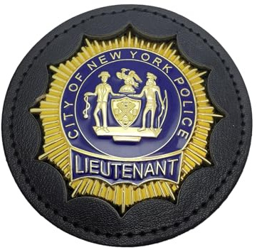 DOGOZ Insignia de teniente de policía de la ciudad de Nueva York con funda de cuero incrustada, accesorio de decoración de disfraces