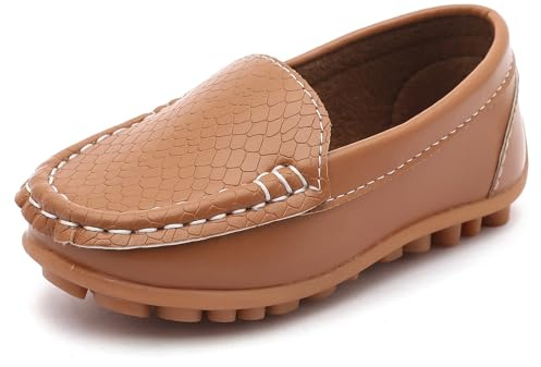 LONSOEN Toddler/Little Kid Boys Girls Soft Synthetic Leather Loafer Slip-On Boat-Dress Shoes/Sneakers Size 7 Toddler,Light Brown,SHF103 CN25