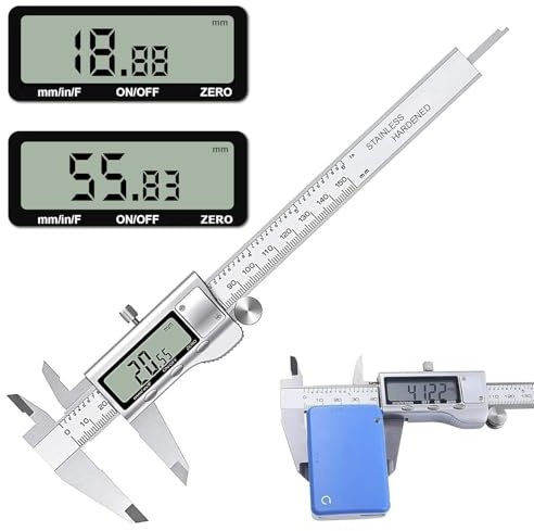 Digital Vernier Caliper 150mm Stainless Steel Electronic Measuring Caliper with LCD Auto-off Feature Inch Millimeter Fraction Conversion Measuring Tools Gauge for DIY, Household, Jewelry, Woodworking