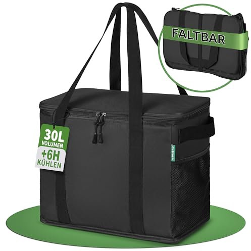 Cottara® Faltbare Kühltasche Gross mit verstärktem Boden 30l – Große Isoliertasche faltbar mit starker Isolierung– Ideale Einkaufstasche isoliert, Kühlbox, Thermotasche, Picknicktasche