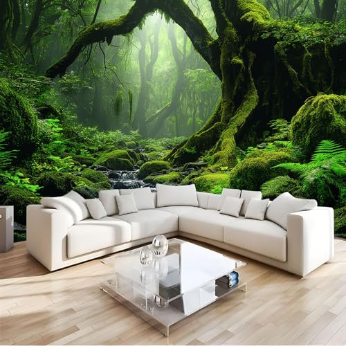 JEDTAKCT 260X175Cm Seidetapete Urwaldtapete Elegance Tapete Im Tropenlandschaft Design Tapete Wandtapete Wohnzimmer Schlafzimmer Flur Strukturtapete