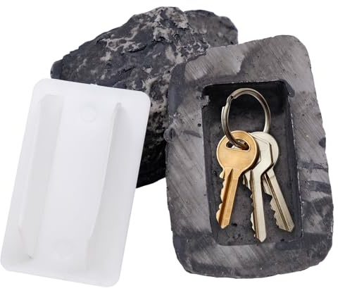 FORYNXHWIN 2pcs Key Rock with Secret Compartment – Large Fake Stone Safe for Outdoor Spare Keys, Realistic-Looking Hidden Key Hider for Garden/Yard, Gray