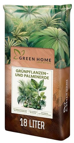 Green Home Grünpflanzen- & Palmenerde 18L – Pflanzenerde für Palmen, Grünpflanzen & Zimmerpflanzen – Mit Torf & Holzfasern – Hochbeet-Erde & Gemüseerde für gesundes Wachstum