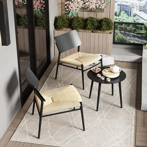LULUWA Tisch und PE Rattanstuhl, Bistro-Set 3-teiliges Aluminium-Balkonmöbelset Belastung 150 kg geeignet für Terrassen Gärten und Balkone (Schwarz)