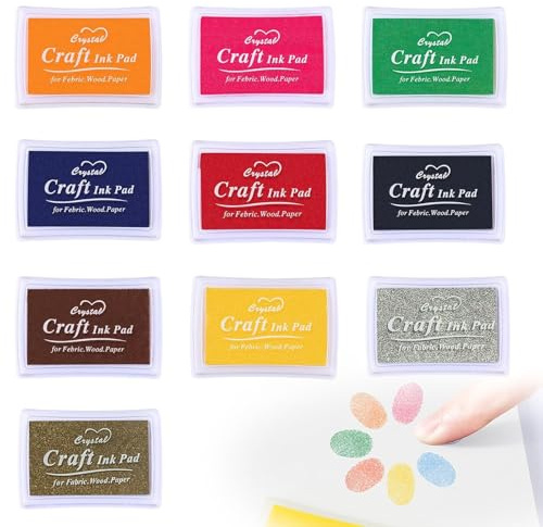 KAIYAYA Set di 10 cuscinetti di inchiostro, inchiostro per timbri, timbri per timbri per timbri artigianali, inchiostro per pittura lavabile colorato, per scrapbooking, creazione di carte, tessuto