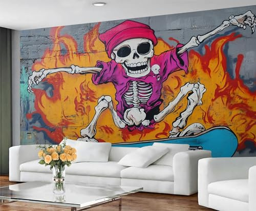 GIVLWF Papier peint graffiti, papier peint à décoller et à coller pour chambre à coucher, papier peint d'art urbain pour salon, grande peinture murale hippie et décoration de chambre 400 x 280 cm