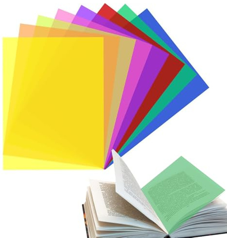 Patifirst de Lecture Colorées - Réducteurs de Stress Visuel,Filtres de Couleur Format A4 8 Pièces Outil d'Aide Favorisant la Clarté Visuelle et la Réduction de Stress de Lecture