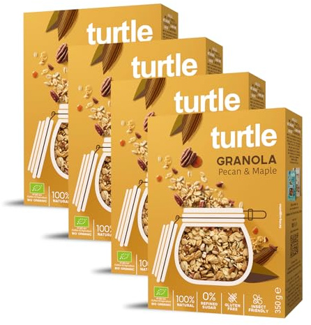 Turtle Cereal – Gluten Free Granola, Pecan & Maple 350g (Pack of 4) | Organic Vegan Gluten Free Cereal, Hand-Baked with Real Maple Syrup & Roasted Pecans, Rich in Fibre, No Refined Sugar