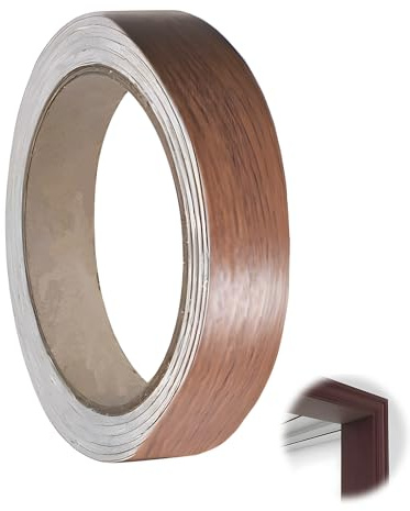 18mm x 10m Self-Adhesive Furniture Edging Strip, Melamine Edge Tape for MDF Plywood Chipboard, Wood Tape for Desk Wardrobe Cabinet Panels, Self-adhesive Veneer Trim, Repair Tape for Furniture(Teak)