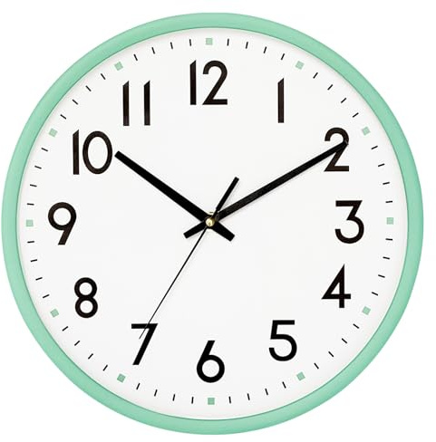20 cm Grüne Lautlos Wanduhr Ohne Tickgeräusche, Leicht zu Lesen Wanduhr | Analog Moderne Batteriebetriebene Uhr für Schule, Büro, Wohnzimmer, Küche