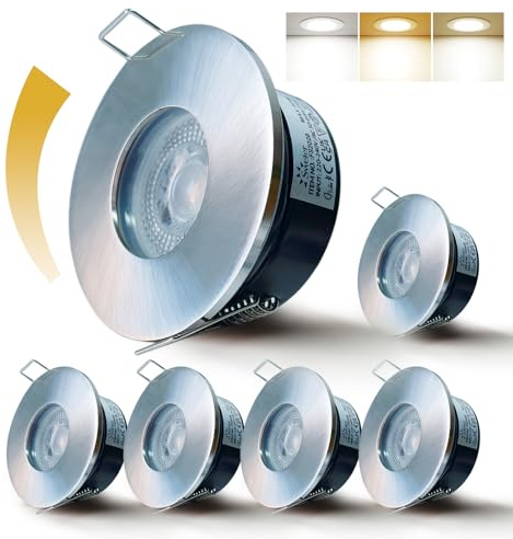 Sweier Recessed Ceiling Lights, 5W Dimmable Downlights, Warm 3000K Natural 4000K Cool 6000K Living Room Spotlights, IP65 LED Downlights Ceiling, Nickel, Cut Φ68-75mm, 6 Pack