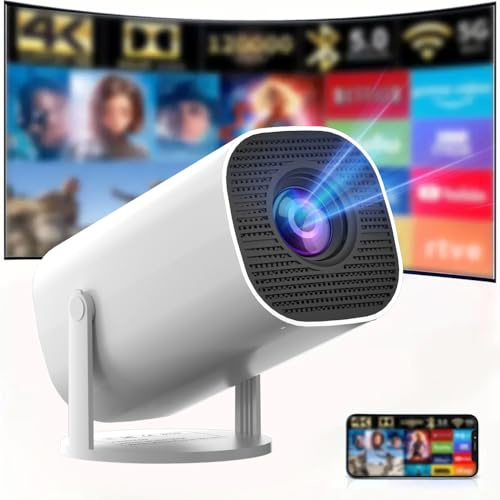 Mini Projector, Smart Projector 4K Full HD 1080P Supports Android 14, Portable Projector with WiFi 6 and Bluetooth 5.2, Car Keystone 180° Rotatable Compatible with HDMI/TV Stick/Memory Stick/Laptop