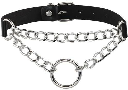 Wailike Choker Damen Schwarz Leder, Gothic Halskette Verstellbar, Punk Kropfband Halsband, Vintage Kunstleder Statement Schmuck für Halloween Party Alltag