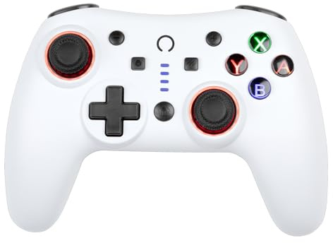 Konix Mando inalámbrico Snow para Nintendo Switch y Switch 2 - Autonomía de 12 horas - Bluetooth 5.0 (10 m) - Funciones Turbo y Auto - Iluminación RGB - Blanco
