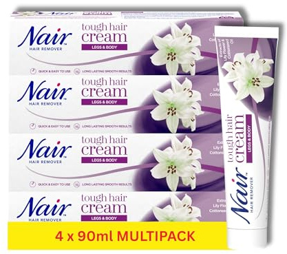 Nair Tough Hair Removal Cream, Coarse Hair, 4 x 90ml Multipack