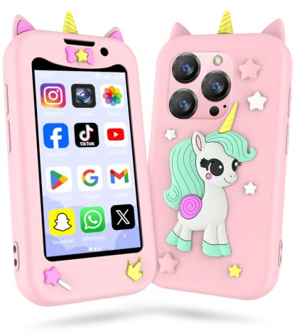 Mini Smartphone Licorne, système Android, Google Play Rose | Mini Smartphone Enfant 3 HD Écran – Télécharger des App via Wi-Fi, Double Appareil Photo, Reconnaissance Faciale, MP3/GPS