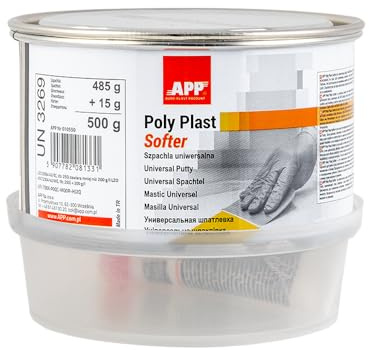 APP Poly Plast Softer - Mastic Polyester très Flexible 0,5 kg | Mastic carrosserie voiture pour réparation de Acier, métal, Aluminium, plastiques, béton, Résine Polyester avec durcisseur