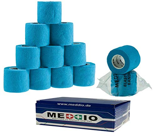 12 Haftbandagen Größe+Farbe wählbar - selbsthaftende Bandage Fixierverband selbstklebend, Farbe:blue refresh, Größe:5cm