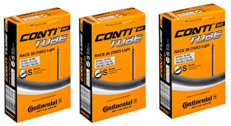Continental Race Fahrradschläuche mit langem Ventil, Schwarz, 28 (700c) x 20–25c, 80 mm, 3 Stück