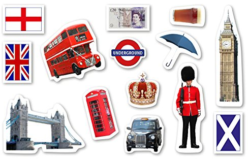 XXL-Großkonfetti England - 42 Teile für Motto- oder Länder-Party - Kindergeburtstag Deko mit Tower Bridge, Big Ben, U-Bahn, Union Jack