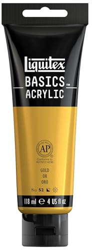 Liquitex 1046234 Basics - Acrylfarbe, monopigmentierte Künstlerpigmente, lichtecht, mittlere Viskosität, Achivqualität, seidenglänzender Finish, 118ml Tube, gold