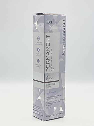 ion Permanent Creme Hair Color 1V Jet Black, Vegan, Cruelty Free, PPD Free, 100% Gray Coverage, Long Lasting, Fade Resistant Color, 2.05 oz