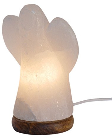 HIMALAYA SALT DREAMS - Beleuchteter Salzkristall ENGEL White Line mit Holzsockel, groß, Höhe: ca 19 cm, inklusive Elektrik und Spezial-Leuchtmittel (E14) aus Punjab / Pakistan