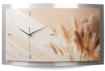 Kreative Feder „Relax Pampas“ 3D Designer-Wanduhr mit leisem Funkuhrwerk – Handarbeit Made in Germany (WAA046, 50x30cm; leises Funkuhrwerk)