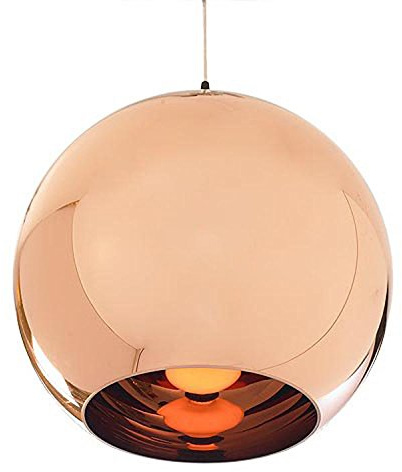 AZX Modern Bronze Polished Copper Lampshade Round Shape Glass Dome Vintage Ceiling Pendant Hanging Light 20cm