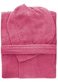 Mastro Bianco Accappatoio con Cappuccio in Spugna 100% Cotone Tinta Unita Uomo Donna Unisex (S, Rosa)