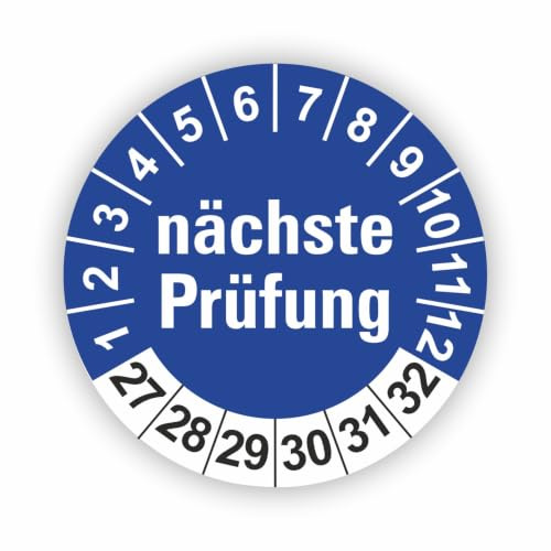 Fassbender-Druck PRÜFPLAKETTEN - Hochwertige Prüfetiketten FD-2 NÄCHSTE WARTUNG Ø 30mm - Selbstklebende PVC-Folie - Wartungsetiketten für Prüfung - Prüfplakette für Prüfungsnachweis (10 Stück)