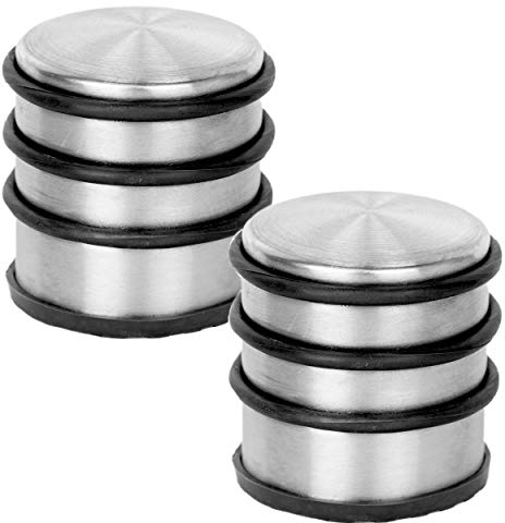 HRB Türstopper Edelstahl hoch massiv 2 Stück - Schwerer Türstopper Boden mit modernen Design, Door Stopper versehen mit Gummiring zum Schutz der Türen (Silber)