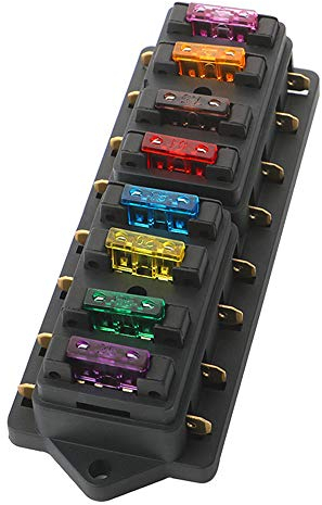 FULARR Premium 8 Vie Scatola Portafusibili Standard, Generic Porta Fusibile con 10Pcs Libero Fusibile del Lamierina Standard, per Auto Barca Marina Trike –– 12V / 24V