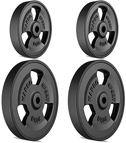 Marbo Sport Tri-Grip Hantelscheiben-Set KIER_G aus Gusseisen mit Gummi-Ummantelung, Gewichte mit Aufnahme Ø31 mm, 2 x 20 kg + 2 x 10 kg (Gesamtgewicht 60 kg)