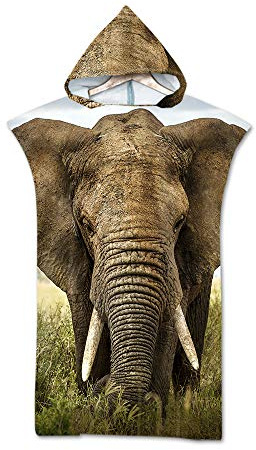 FANSU Strand Poncho Kapuze, Damen Herren Mikrofaser Strandtücher Badeponcho Bade Bademantel Schwimmen Surfing Sport Handtuch Badetuch Duschtücher Handtücher Für (75 * 110cm,Buschelefant)
