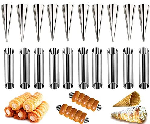 20 Stück Backform Set, Cream Horn Formen Set Sahnerollen Edelstahl Cannoli Rohre Molds Hörnchen Backform Kuchen Gebäck Spirale Horn Backform Backzubehör
