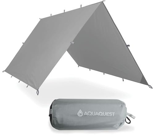 AquaQuest Safari wasserdichte Camping-Plane - Leichter Sonnenschutz oder Regenschutz - Wandern, Rucksackreisen & Hängematte, 3 x 2 m Grau