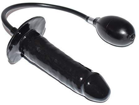 Rubberfashion Latex Dildo - realistischer Dildo geadert - aufblasbar mit Pumpe für Frauen und Männer 15 x 4,5 cm schwarz 0.4mm ohne festen Kern