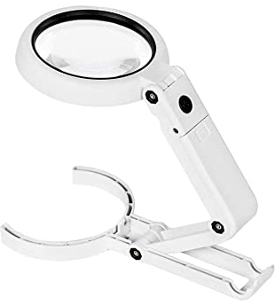 Voarge 5-Fach Handlupe - Zusammenklappbarer Tischständer, mit 8 LED Licht, Leselupe Tischlupe mit Faltbarem Ständer, für Lesen Inspektion Löten Handarbeiten Reparatur und Hobby, Ø75mm