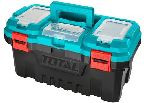 TOTAL - Werkzeug-Organizer 15 kg - Kunststoffbox mit Herausnehmbarem Einsatz und Oberdeckel - 3 Aufbewahrungsbereiche und Skalenfunktion - Maße 436x220x205 mm