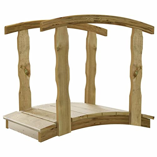 Gecheer Teichbrücke, Gartenbrücke Holzbrücke Zierbrücke aus massivem Kiefernholz 110 x 74 x 105 cm (L x B x H) Mit Schienen,Korrosionsbeständig